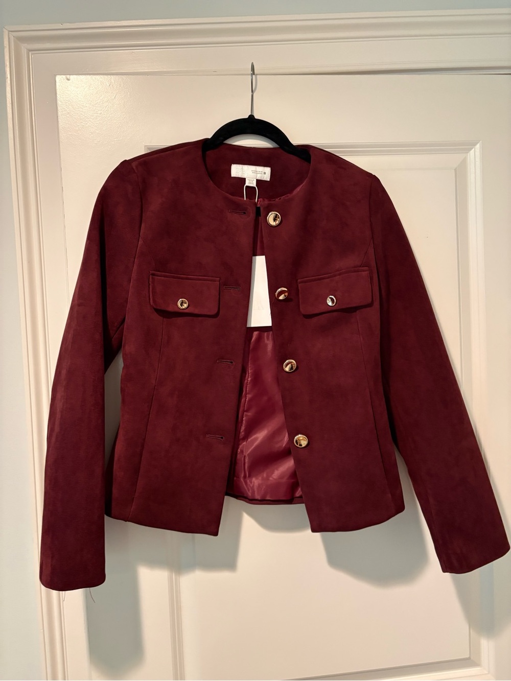 Zara Faux Suede Button-Front Jacket - Burgundy
